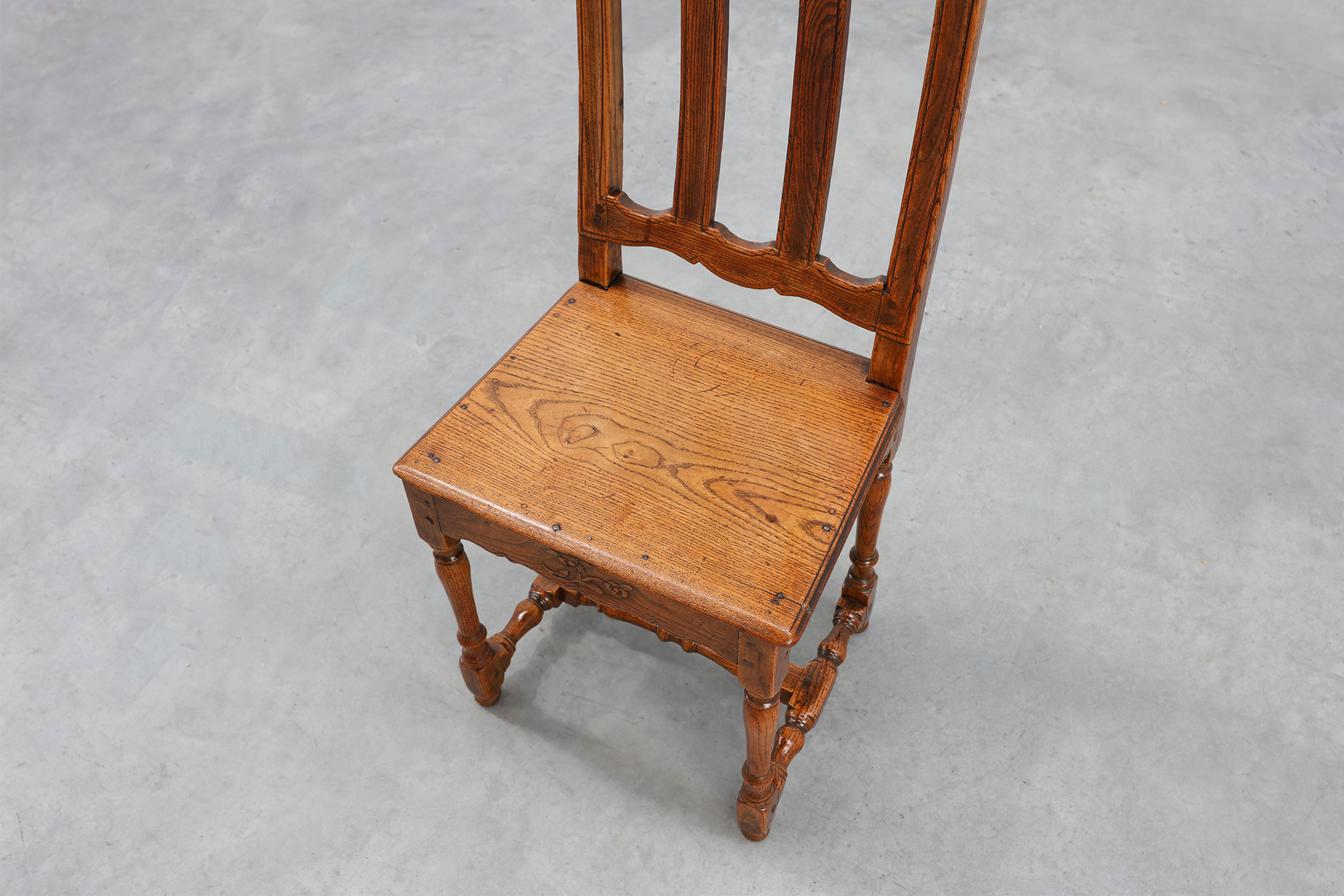 Antique carved oak side chair, France 18th century thumbnail